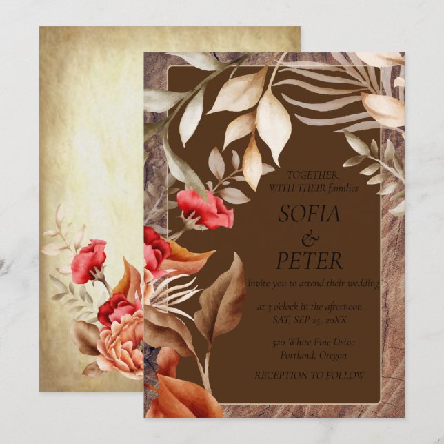 Invitación Elegante Boda floral Rústico Neutral Boho (Anverso / Reverso)