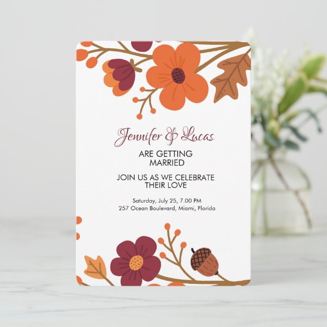 Invitación Elegante Boda floral rústico otoñal (Anverso de pie)