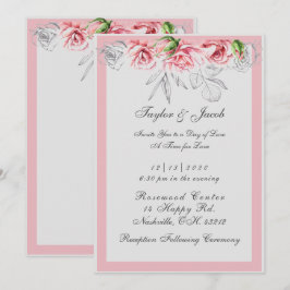 Invitación Elegante boda floral script en rosa y gris