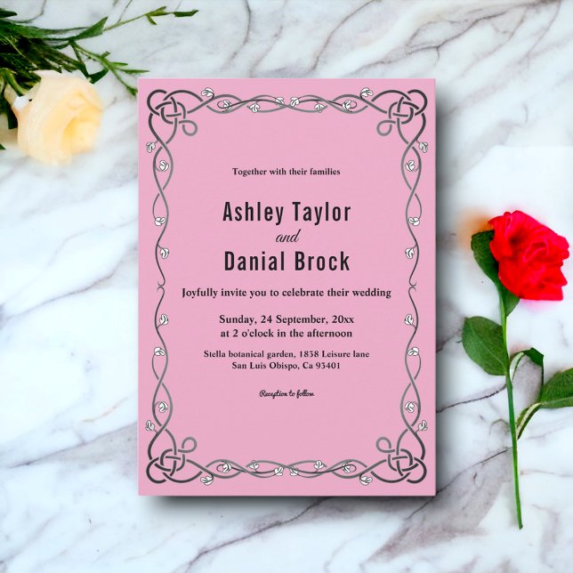 Invitación Elegante Boda floral simple rosa rosado moderno Ru (Subido por el creador)