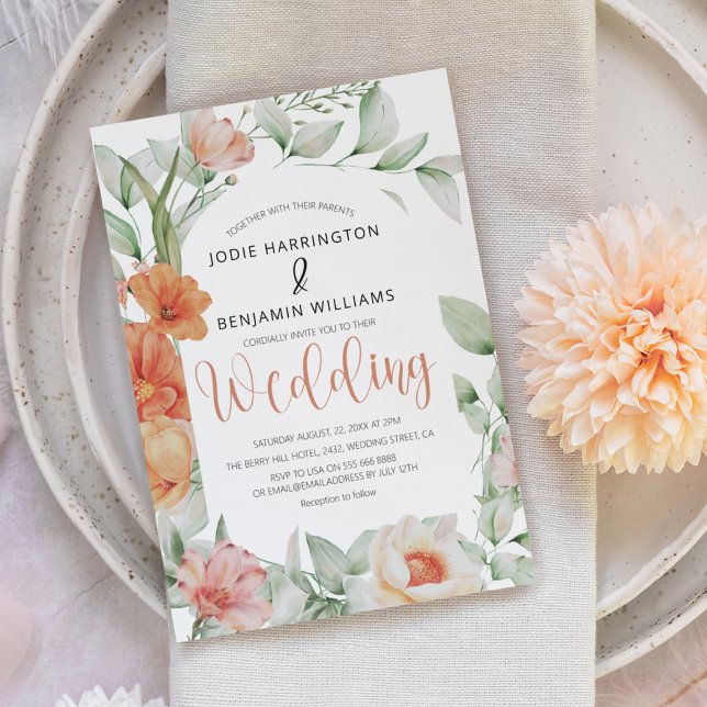 Invitación Elegante Boda floral Spring Peach (Subido por el creador)