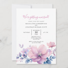 Invitación Elegante Boda floral suave color de agua azul rosa