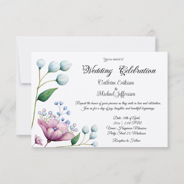 Invitación Elegante Boda floral suave romance botánico (Anverso)