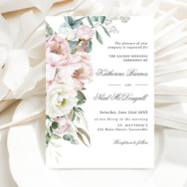 Invitación Elegante Boda floral suave Rubor Ivory Peonies