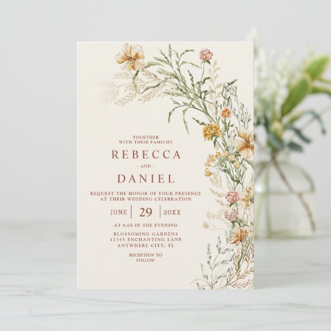 Invitación Elegante Boda floral Terracota & Beige Boho (Anverso de pie)