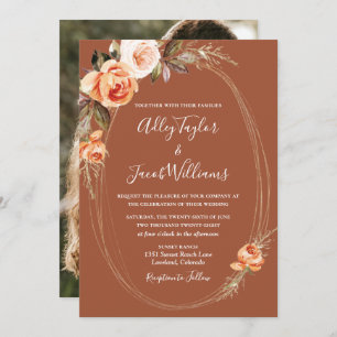 Invitación Elegante Boda Floral Terracota Photo Boho