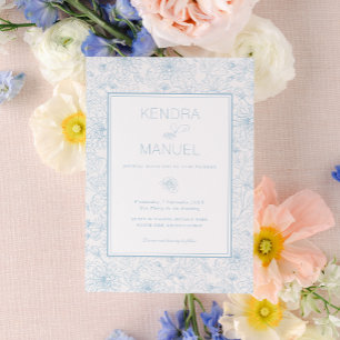 Invitación Elegante Boda Floral Toile Blue