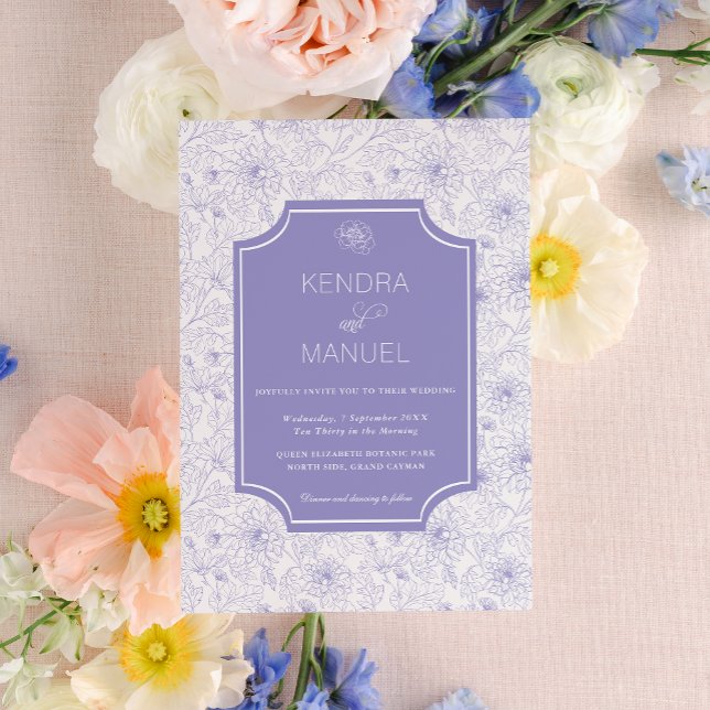 Invitación Elegante Boda Floral Toile Lilac Purple (Subido por el creador)