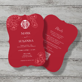 Invitación Elegante Boda floral tradicional chino (Ing.)