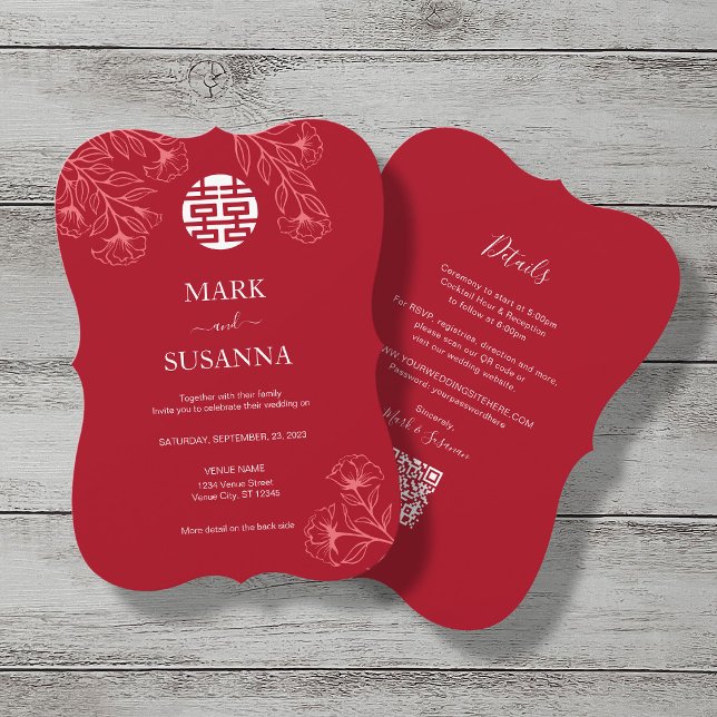 Invitación Elegante Boda floral tradicional chino (Ing.) (Subido por el creador)
