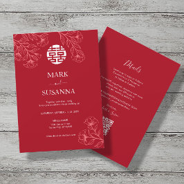 Invitación Elegante Boda floral tradicional chino (Ing.)