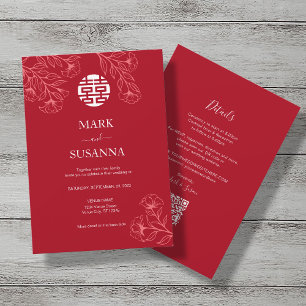 Invitación Elegante Boda floral tradicional chino (Ing.)