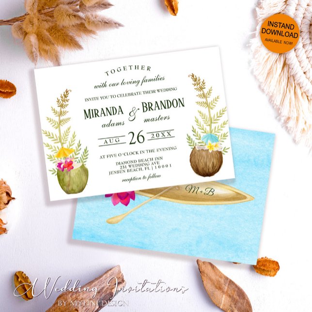 Invitación Elegante Boda Floral Tropical Beach Hawaii (Subido por el creador)