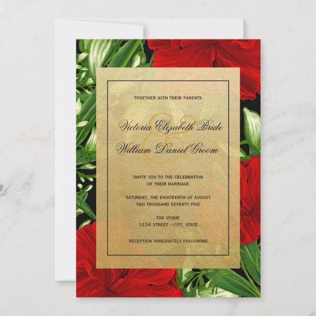 Invitación Elegante Boda floral tropical hibiscus rojo (Anverso)
