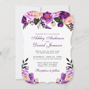 Invitación Elegante Boda floral ultravioleta púrpura PS