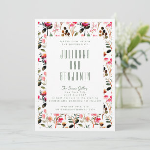 Invitación Elegante Boda Floral Verde Acuarela Rosa