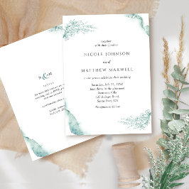 Invitación Elegante Boda Floral, verde, acuarela sabia