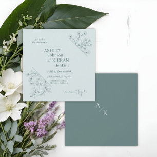 Invitación Elegante Boda floral Verde azulado
