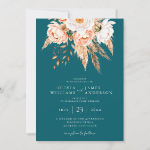 Invitación Elegante Boda floral Verde azulado de la Moda Boho
