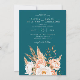 Invitación Elegante Boda floral Verde azulado de la Moda Boho