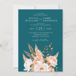 Invitación Elegante Boda floral Verde azulado de la Moda Boho
