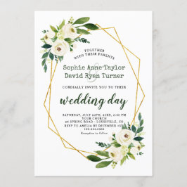Invitación Elegante Boda floral verde blanco de diamantes dor