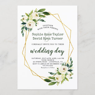 Invitación Elegante Boda floral verde blanco de diamantes dor