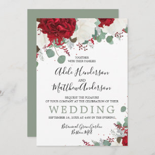 Invitación Elegante Boda floral verde borgoña