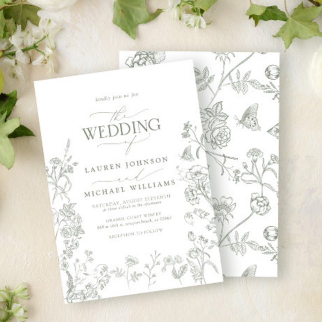 Invitación Elegante Boda floral verde chino victoriano (Subido por el creador)