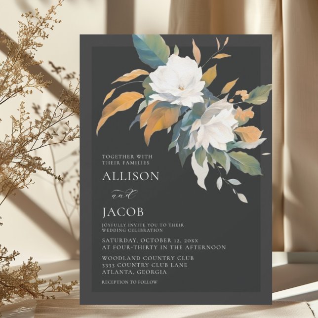 Invitación Elegante Boda floral verde de sabio blanco negro (Subido por el creador)