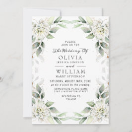 Invitación Elegante Boda floral verde dorado