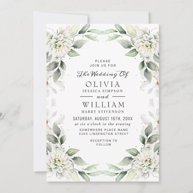 Invitación Elegante Boda floral verde dorado (Anverso)