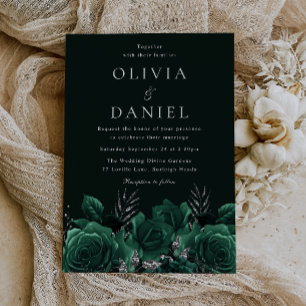 Invitación Elegante Boda floral verde esmeralda