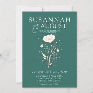 Invitación Elegante Boda Floral Verde Esmeralda