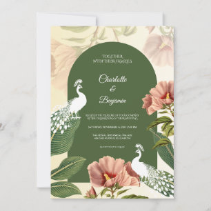 Invitación Elegante Boda Floral Verde Pavo Real