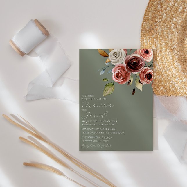 Invitación Elegante Boda floral verde sabio (Subido por el creador)