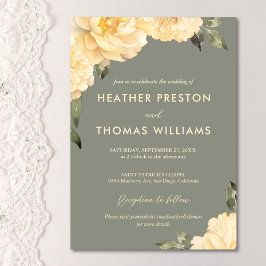 Invitación Elegante Boda floral verde sabio amarillo