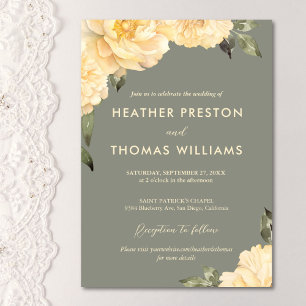 Invitación Elegante Boda floral verde sabio amarillo