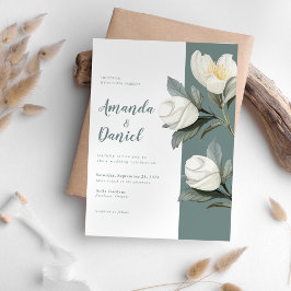 Invitación Elegante Boda floral verde sabio y blanco