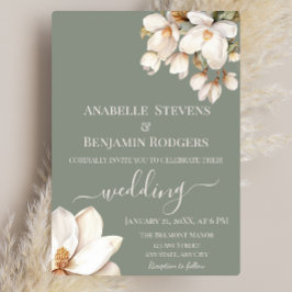 Invitación Elegante Boda floral verde sabio y blanco