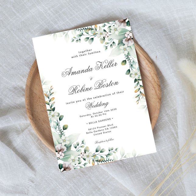 Invitación Elegante Boda floral verde suave de eucalipto (Subido por el creador)