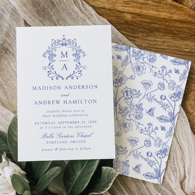 Invitación Elegante Boda Floral Victoria Chinoiserie azul (Subido por el creador)