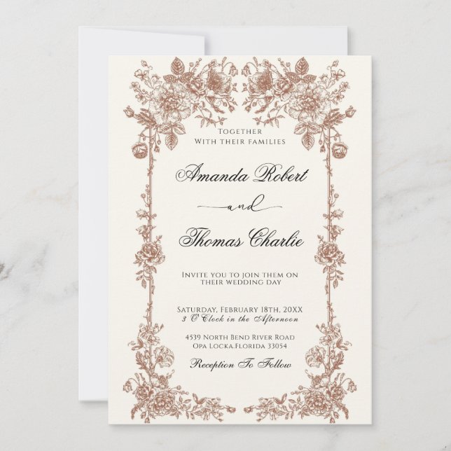 Invitación Elegante Boda floral vintage (Anverso)