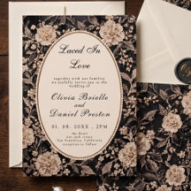Elegante Boda Floral Vintage de Encaje Negro Perla