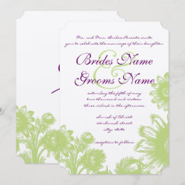 Invitación Elegante Boda Floral Vintage morado y verde