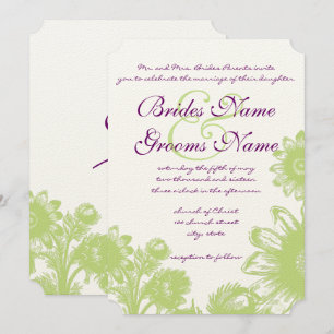 Invitación Elegante Boda Floral Vintage morado y verde