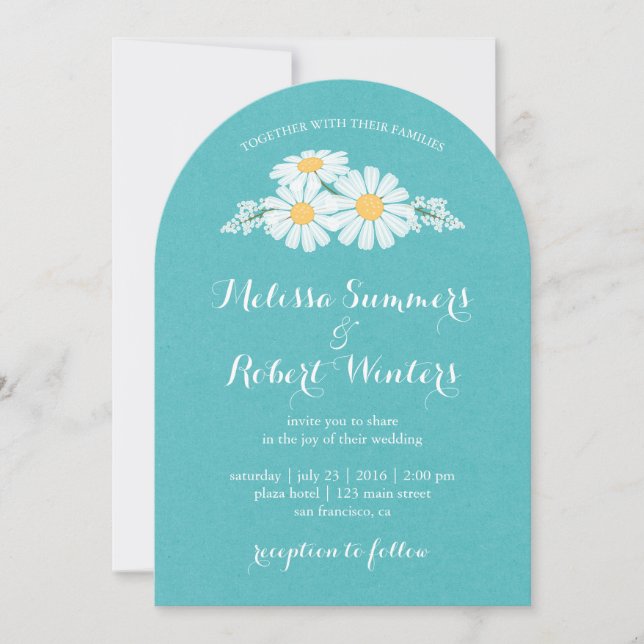 Invitación Elegante Boda Floral White Daisies (Anverso)