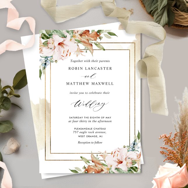 Invitación Elegante Boda Floral y acuarela de Terracota I (Subido por el creador)