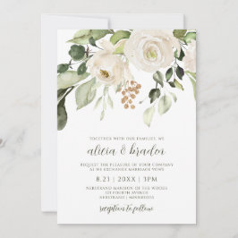 Invitación Elegante Boda Foliage Greenery Gold Floral Blanca