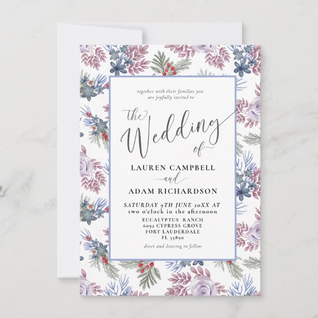 Invitación Elegante Boda Foliage Winter Watercolor (Anverso)